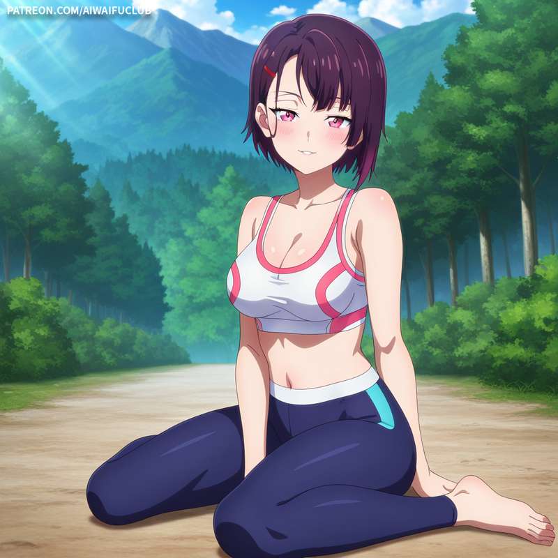 AIWaifuClub - Shizuka Mikazuki 三日月閑 Tight yoga outfit