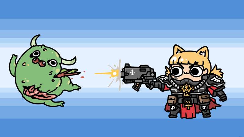 idw as a sister of battle happily firing a boltgun into a nurgling :)