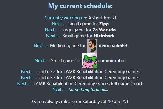 Schedule going forwards