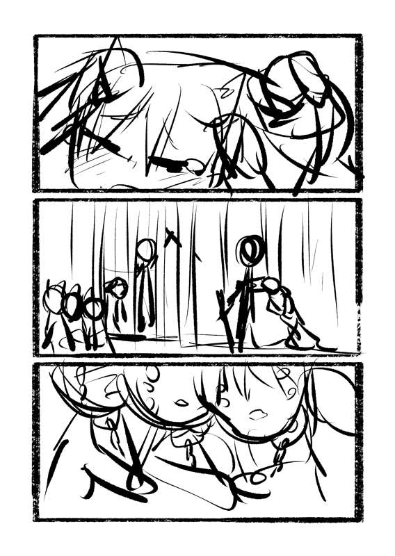 【獣耳奴隷少女の群れがスライムの群れに助けられて♀の本能に目覚めてゆくお話】３ページ目　ラフネーム＆線画