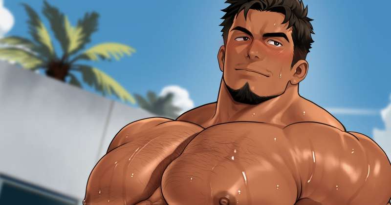 【イラスト130】俳優マッチョおっさん、ジムCM撮影中02
