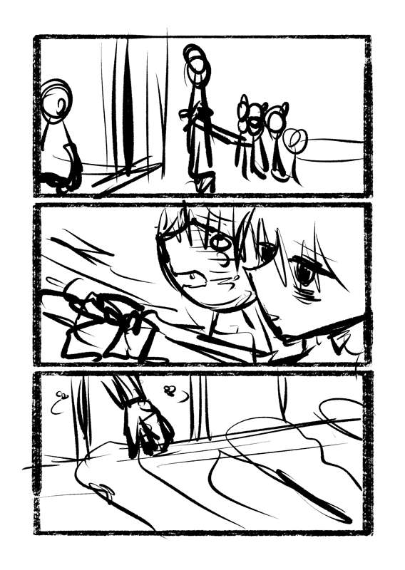 【獣耳奴隷少女の群れがスライムの群れに助けられて♀の本能に目覚めてゆくお話】６ページ目　ラフネーム＆線画