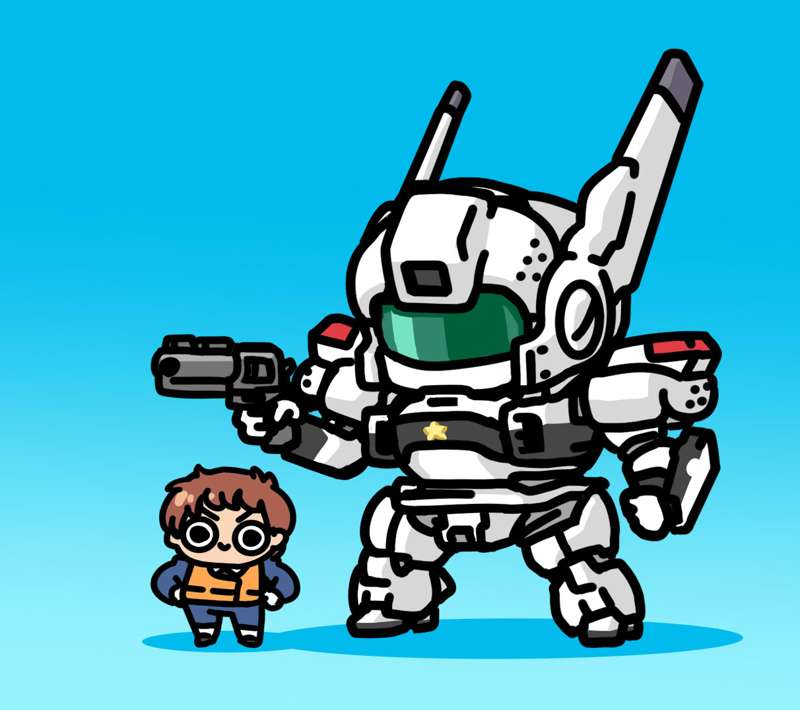  Noa Izumi and a chibi version of the AV-98 Ingram labor