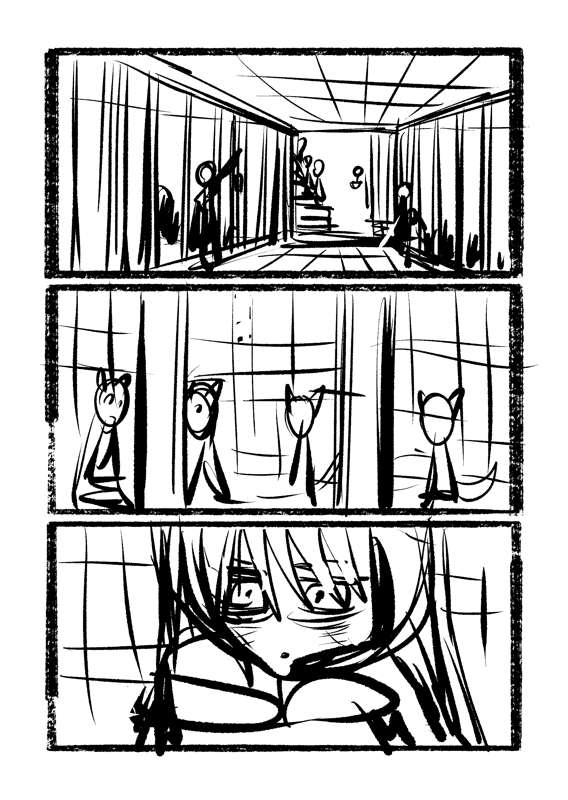 【獣耳奴隷少女の群れがスライムの群れに助けられて♀の本能に目覚めてゆくお話】４ページ目　ラフネーム＆線画
